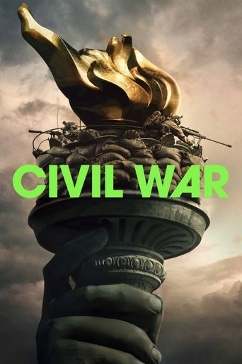 This poster depicts a dramatic scene with a golden statue of a woman's head and shoulders, symbolizing freedom and resilience, set against a moody, stormy sky. The green text "CIVIL WAR" stands out, emphasizing the historical and political conflict. The overall mood is intense and evocative, capt...