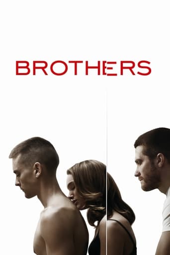 The poster features three men in a minimalist white background, with the title "BROTHERS" prominently displayed in bold red letters. The mood is somber and introspective, suggesting themes of familial connection and emotional depth.