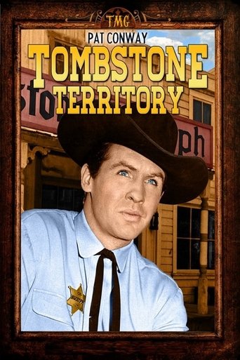 This TV show poster features Pat Conway in a cowboy hat, wearing a sheriff's badge, against a backdrop of a rustic town. The warm, earthy tones and bold yellow text evoke a classic western atmosphere.