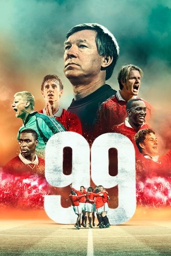 The poster features a central figure in a red jersey with the number 99 prominently displayed, surrounded by smaller images of football players in various poses. The background is a vibrant mix of green and red hues, creating an energetic atmosphere. The overall mood suggests a dynamic sports dra...