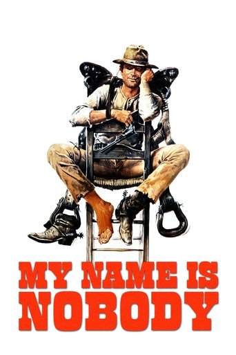 The poster features a rugged man in a wheelchair, surrounded by heavy-duty chains, evoking themes of imprisonment and freedom. The bold red text "MY NAME IS NOBODY" dominates the bottom, creating a stark contrast against the muted tones of the image. The overall mood is gritty and dramatic, captu...