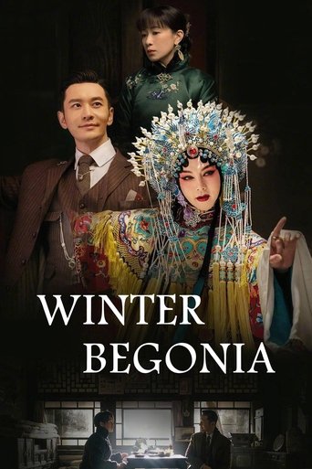 The poster features a dramatic scene with a man in traditional attire and a woman adorned in elaborate, colorful traditional clothing. The warm, rich colors of the costumes contrast with the cool, dark background, creating a sense of mystery and historical drama. The title "Winter Begonia" is pro...