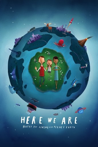 This movie poster features a vibrant, colorful globe with a green planet at its center, surrounded by whimsical alien landscapes. Three children are depicted playing on the green planet, surrounded by colorful creatures and floating islands. The overall mood is playful and imaginative, suggesting...