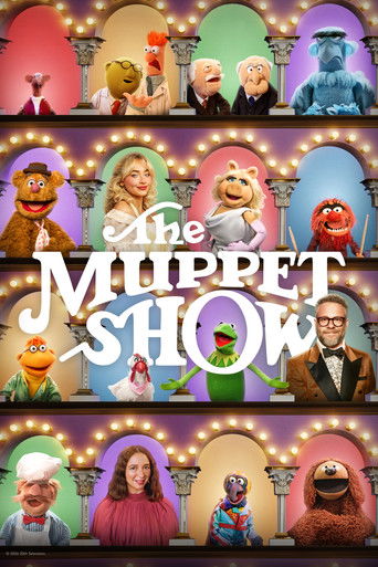 The Muppet Show poster features a vibrant array of Muppet characters in colorful archways, exuding a whimsical and theatrical atmosphere. The warm lighting enhances the lively mood, while the playful characters suggest a fun, entertaining show.