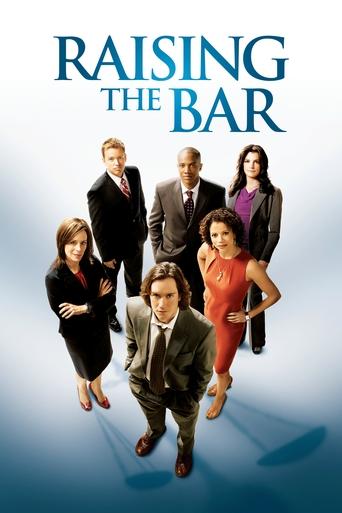 The poster features six characters in professional attire against a gradient blue background, exuding confidence and authority. The title "RAISING THE BAR" is prominently displayed at the top in bold, serif font. The overall composition conveys a sense of prestige and success, suggesting this is ...