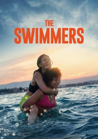 The poster features two young girls swimming in the ocean at sunset, with warm orange and blue tones creating a serene and joyful atmosphere.