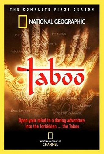 The poster features a dramatic, fiery hand gripping a mysterious object, evoking suspense and mystery. The warm, golden hues create an intense and mysterious atmosphere, while the bold red title "Taboo" stands out against the dark background.