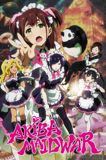 This vibrant anime poster showcases a group of colorful maid characters in a dramatic, action-packed scene. The characters are depicted in elaborate maid outfits with playful expressions, set against a fiery, dynamic background. The poster exudes a lively and energetic mood, capturing the essence...
