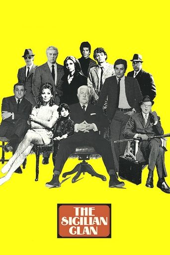 The poster features a group of men and women in formal attire against a bright yellow background, evoking a sense of mystery and intrigue. The men wear suits and hats, while the women are dressed elegantly, suggesting a period drama or film noir setting. The overall mood is mysterious and dramati...