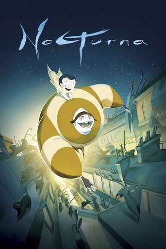 The poster features a whimsical character with a large, glowing yellow sphere and a mischievous expression, set against a dark, starry night sky. Below, a mysterious figure with a long, flowing tail and a small, glowing orb floats in the distance. The scene exudes a magical, dreamlike atmosphere ...