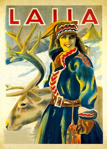 The poster features a woman in traditional attire with a deer headpiece, set against a snowy backdrop. The warm colors of her clothing contrast with the cool tones of the landscape. The mood evokes a sense of adventure and cultural heritage.