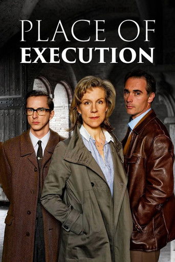 The poster features three men in period attire against a dark, moody background. The central figure wears a trench coat, while the others are in leather jackets. The muted tones and shadowy atmosphere evoke a sense of mystery and tension.