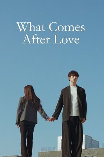 The poster features two people standing against a clear blue sky, holding hands. The man in a dark suit and woman in a gray blazer exude a sense of calm and connection. The minimalist design with the simple text emphasizes the emotional journey of the story.