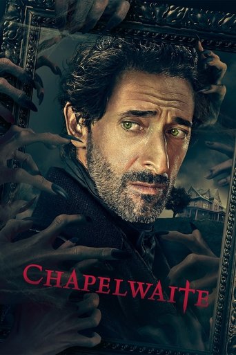 The poster features a somber, darkly moody scene with a man in a dark coat, his expression intense and serious. The muted, shadowy tones and the eerie, almost supernatural atmosphere suggest a supernatural horror or thriller genre. The title "Chapelwaite" is prominently displayed in red, adding t...