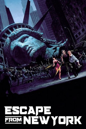 The poster features a dramatic scene with the Statue of Liberty looming over a cityscape, while three figures in action pose defiantly. The dark, moody atmosphere combined with vibrant colors creates an intense and thrilling mood.
