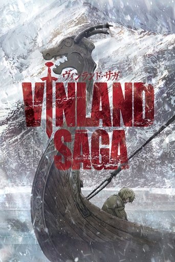 The poster depicts a dramatic Viking battle scene with a lone warrior in a wooden boat amidst snowy, stormy waters. The red and white color scheme evokes a sense of danger and historical epic.