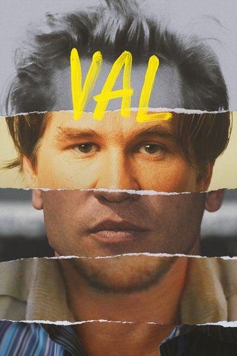 The poster features a close-up of a man with a serious expression, his face partially obscured by horizontal white stripes. The word "VAL" is prominently displayed in bold yellow letters across his forehead. The overall mood is intense and dramatic, suggesting a thriller or action movie.