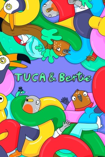 This vibrant TV poster features colorful, playful characters like Tucca and Bertie surrounded by bright, cheerful objects. The lively scene exudes a fun, energetic mood, capturing the essence of a lively children's show.