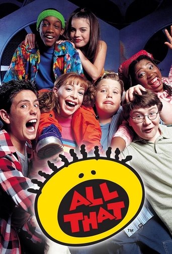 The poster features a group of seven energetic children in colorful outfits, exuding joy and excitement. The vibrant yellow circle with the bold red text "ALL THAT" dominates the center, symbolizing the show's upbeat and chaotic theme. The overall mood is lively and fun, capturing the essence of ...