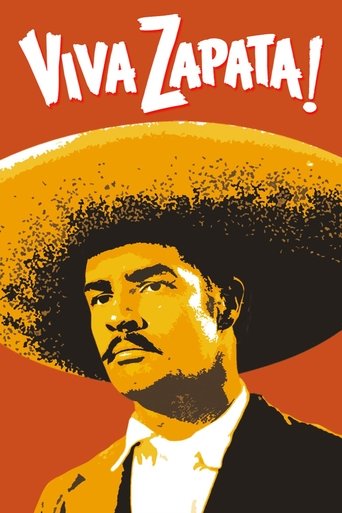 The poster features a man in a sombrero against a vibrant orange background, with bold white text reading "VIVA ZAPATA!" in the top left corner. The image conveys a lively, energetic mood with its bold colors and dynamic composition.
