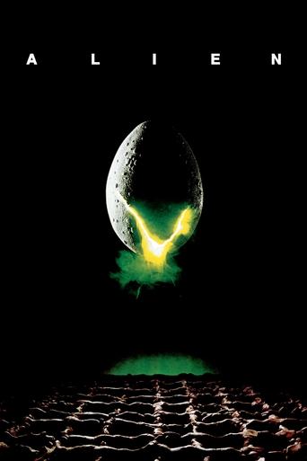 The poster features a dark, ominous scene with a glowing green alien egg hovering above a grid of cracked earth. The stark black background and eerie lighting create a suspenseful, foreboding mood, evoking fear and curiosity about the mysterious creature.