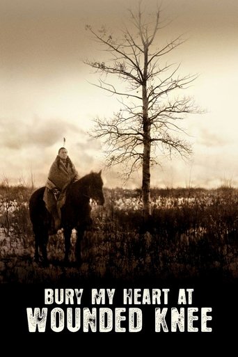 The poster features a lone figure riding a horse through a desolate, barren landscape under a somber sky. The sepia-toned imagery evokes a sense of melancholy and historical weight, with the stark, leafless tree and muted earth tones enhancing the mood of quiet reflection and resilience.