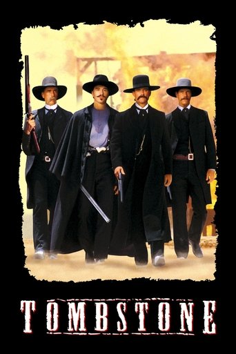 The poster features four men in dark suits and hats, holding rifles, standing against a dusty, sunlit background. The muted earth tones and shadowy figures evoke a gritty, noir atmosphere, suggesting a classic Western drama. The bold, distressed typography at the bottom reinforces the film's rugg...