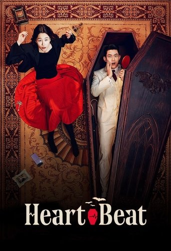 The poster features a dramatic scene with a woman in a black dress and red skirt, and a man in a white coat, both appearing to be in distress. The background is dark and mysterious, with ornate patterns that suggest an old, possibly magical or supernatural setting. The title "HeartBeat" is promin...