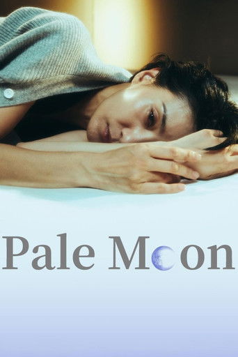 The poster features a young woman resting her head on her hands, eyes closed in peaceful slumber. Soft warm lighting creates a serene atmosphere, while the title "Pale Moon" appears in elegant typography against a gradient background.