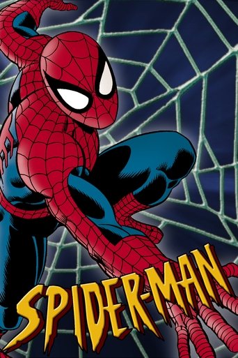 This vibrant poster features Spider-Man in dynamic action, his red and blue suit glowing against a dark web background. The bold yellow text "Spider-Man" dominates the lower portion, capturing the iconic superhero's essence with energy and excitement.