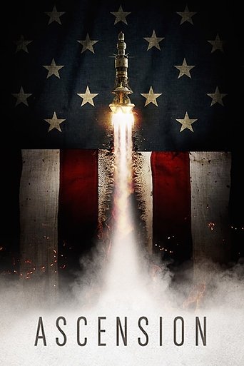 The poster features a dramatic rocket launch against a backdrop of the American flag, with stars illuminating the scene. The fiery ascent and smoke create an intense, patriotic mood, symbolizing the nation's power and ambition.