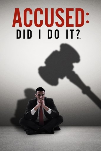 The poster features a man in a suit sitting cross-legged with hands clasped, casting a shadow of a gavel against a plain background. The bold red text "ACCUSED: DID I DO IT?" dominates the top, conveying a serious and dramatic tone.