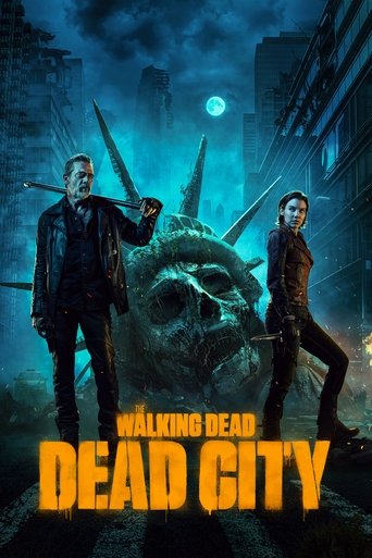 The poster features two characters standing in a dark, urban setting with a menacing zombie looming in the background. The cool blue and orange color scheme creates a spooky yet vibrant atmosphere, emphasizing the show's horror and survival themes.