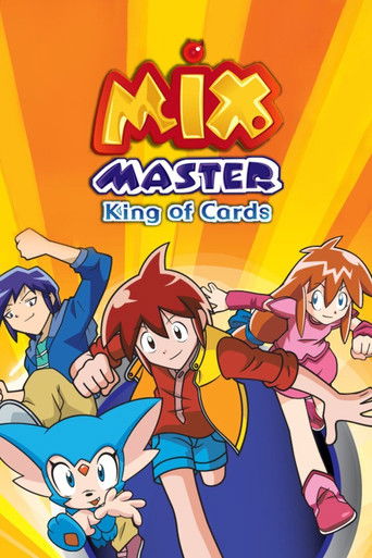 The poster features four animated characters in dynamic poses against a vibrant orange background. The title "Mix Master" is prominently displayed in bold, stylized lettering. The mood is energetic and playful, suggesting an exciting adventure.