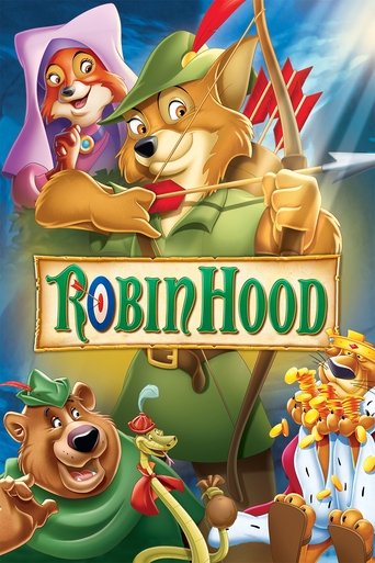 This vibrant movie poster features Robin Hood in his iconic green hat and bow, surrounded by his loyal friends—Sherlock, the fox, and the bear—against a dynamic blue sky. The poster exudes a classic adventure mood with rich colors and playful character designs, capturing the spirit of the story.