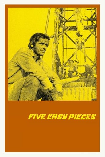 The poster features a sepia-toned image of a man sitting on a porch, surrounded by industrial scaffolding. The warm yellow-orange background contrasts with the muted tones of the photograph, creating a nostalgic and slightly melancholic atmosphere.