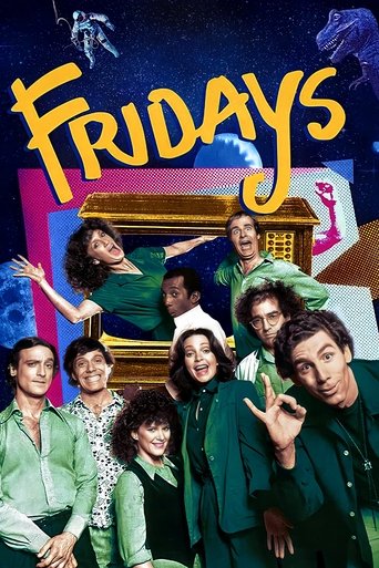 The poster features seven characters in green outfits against a vibrant, dreamy background with a floating castle. The mood is whimsical and nostalgic, capturing the essence of the show's quirky humor and vibrant personalities.