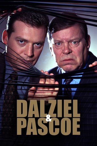 The poster features two men in a tense, suspenseful mood, with dark, ominous colors and a gritty atmosphere. The title "Dalziel & Pascoe" is prominently displayed in bold, gold lettering, suggesting a dramatic and intense television series.