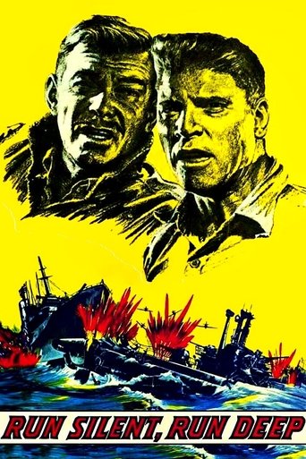 This poster features two men in dramatic poses against a stark yellow background, evoking a sense of tension and urgency. The scene below depicts a chaotic naval battle with explosions and ships, suggesting a war-torn setting. The bold red text at the bottom reinforces the film's theme of hiding ...