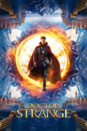 The poster features a mysterious man in a flowing red cape standing before a glowing golden portal, surrounded by mystical blue and gold architectural elements. The dramatic lighting and ethereal atmosphere evoke a sense of wonder and adventure, capturing the essence of the film's magical and adv...