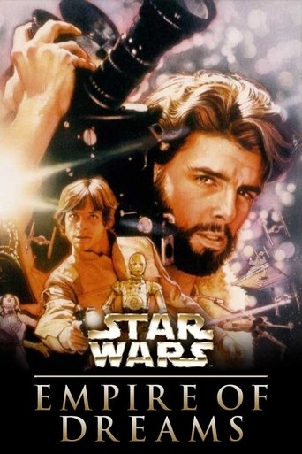 The poster features a dramatic scene with Luke Skywalker and Han Solo in the foreground, surrounded by the iconic golden lightsabers of the Star Wars universe. The dark, starry background evokes a sense of epic adventure and mystery, while the bold title "Empire of Dreams" suggests a blend of fan...
