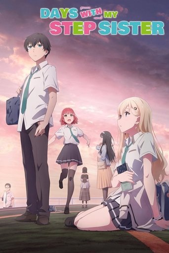 This anime poster features a young man in a school uniform standing confidently against a vibrant sunset sky. Beside him, a blonde girl in a school uniform sits on the ground, while a red-headed girl in a school uniform stands nearby. The scene captures a nostalgic, school-age atmosphere with war...