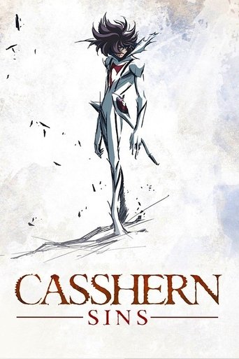 The poster features a dramatic anime-style character with dark hair and a white outfit, standing against a soft, dreamy background of pale blues and whites. Birds fly around the figure, adding a sense of motion and freedom. The title "Casshern Sins" is prominently displayed in bold, serif font at...