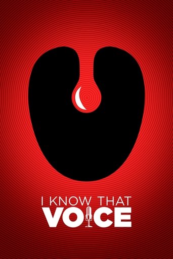 The poster features a striking black silhouette of a person against a vibrant red background, with a faint crescent moon peeking out from the person's mouth. The bold white text "I KNOW THAT VOICE" anchors the image, evoking a sense of mystery and intrigue.