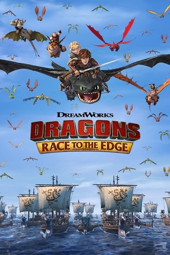 The poster features a dramatic scene with dragons soaring above a bustling shipyard, capturing the adventurous spirit of the show. The vibrant colors and dynamic composition evoke a sense of epic fantasy and excitement.