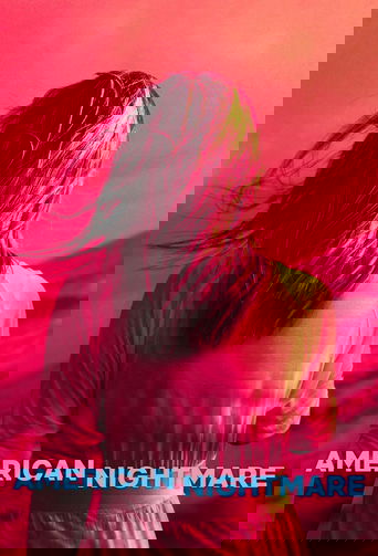 The poster features a woman with her back turned, her hair blowing in the wind against a vibrant pink and red backdrop. The title "AMERICAN NIGHTMARE" appears in bold blue letters at the bottom, evoking a sense of mystery and suspense.