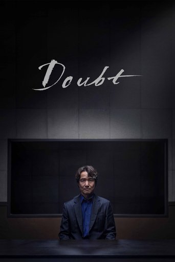 The poster features a man in a dark suit against a sleek, dark background with the word "Doubt" elegantly written in white cursive above him. The mood is mysterious and introspective, suggesting themes of questioning and personal growth.
