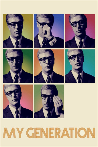 The poster features a grid of black-and-white portraits of men in suits, each with a unique colorful background behind them. The mood is mysterious and contemplative, evoking themes of identity and generation. The title "MY GENERATION" is prominently displayed at the bottom in bold, golden letters.