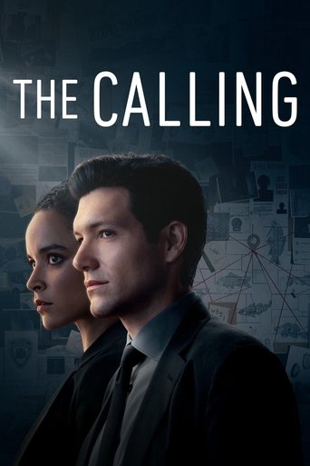 The Call poster features a dramatic, moody scene with two men in formal attire against a dark, atmospheric background. The cool blues and blacks evoke a sense of mystery and tension, while the men's serious expressions hint at the suspenseful drama of the show.