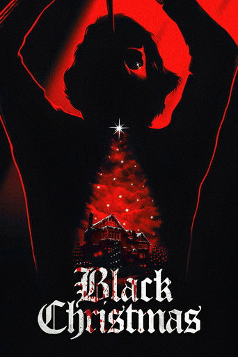 The poster features a dark, ominous figure with glowing red eyes, symbolizing a mysterious and eerie atmosphere. The silhouette of a house is visible through a red, glowing Christmas tree, creating a spooky contrast. The title "Black Christmas" is prominently displayed at the bottom, emphasizing ...